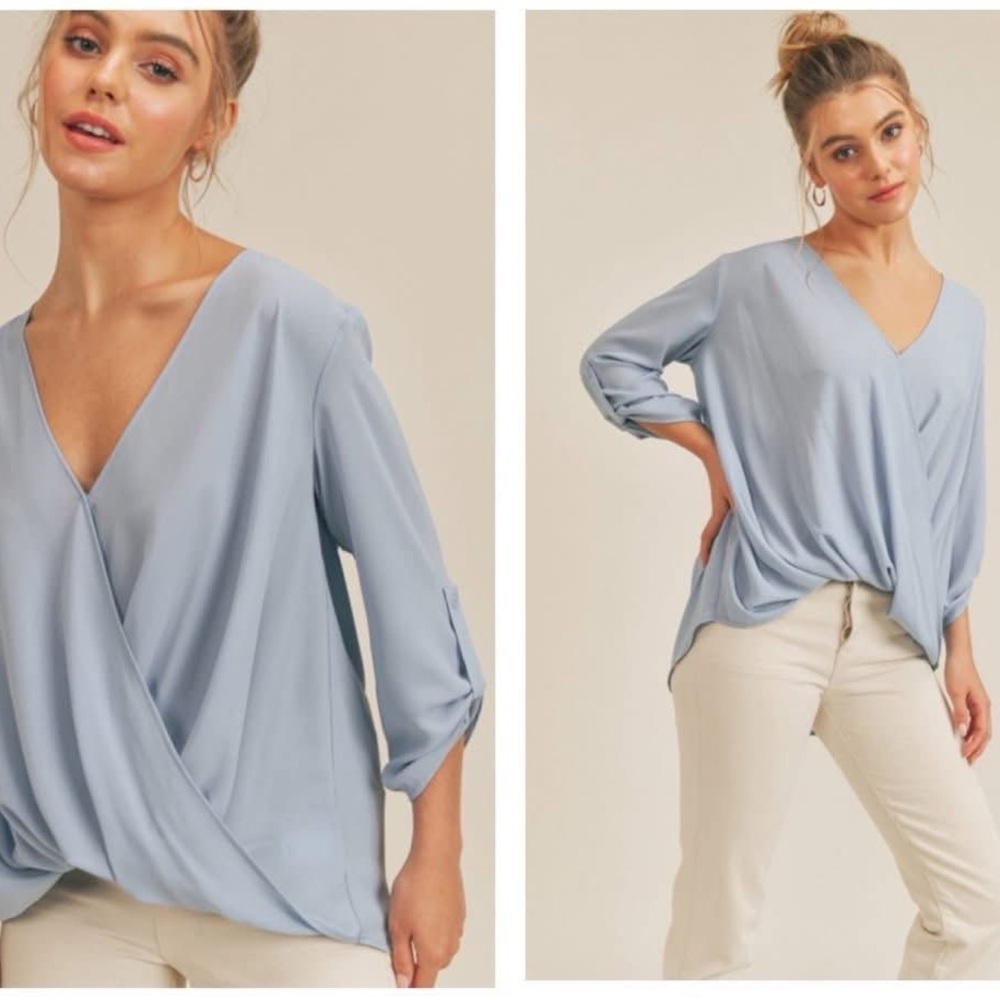 Surplice Hi/Lo 3/4 Sleeve Top